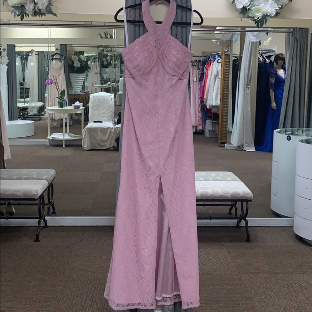 Gather & Gown blush lace halter dress